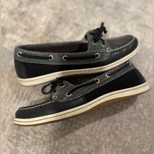 Sperry Firefish Boat Shoes Leather Denim Navy Blue Top Sider Women’s Size 8.5